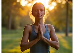 Person practicing yoga outdoors, symbolizing stress reduction